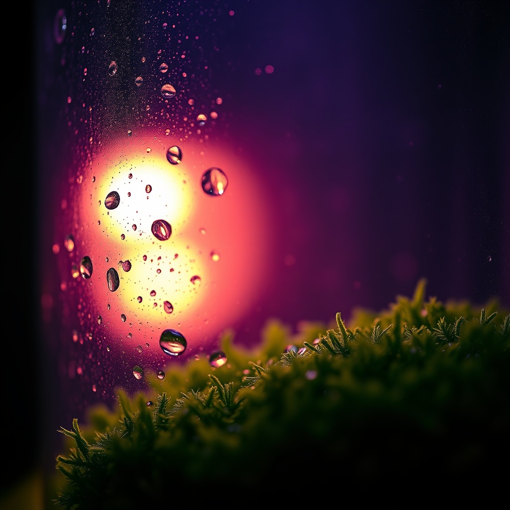 Moist moss under glass with condensation
