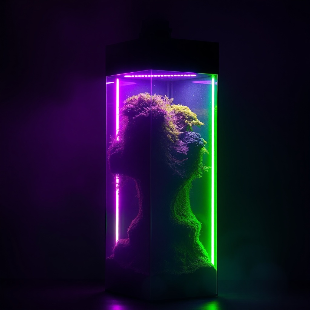 Cabinet terrarium with neon rim light
