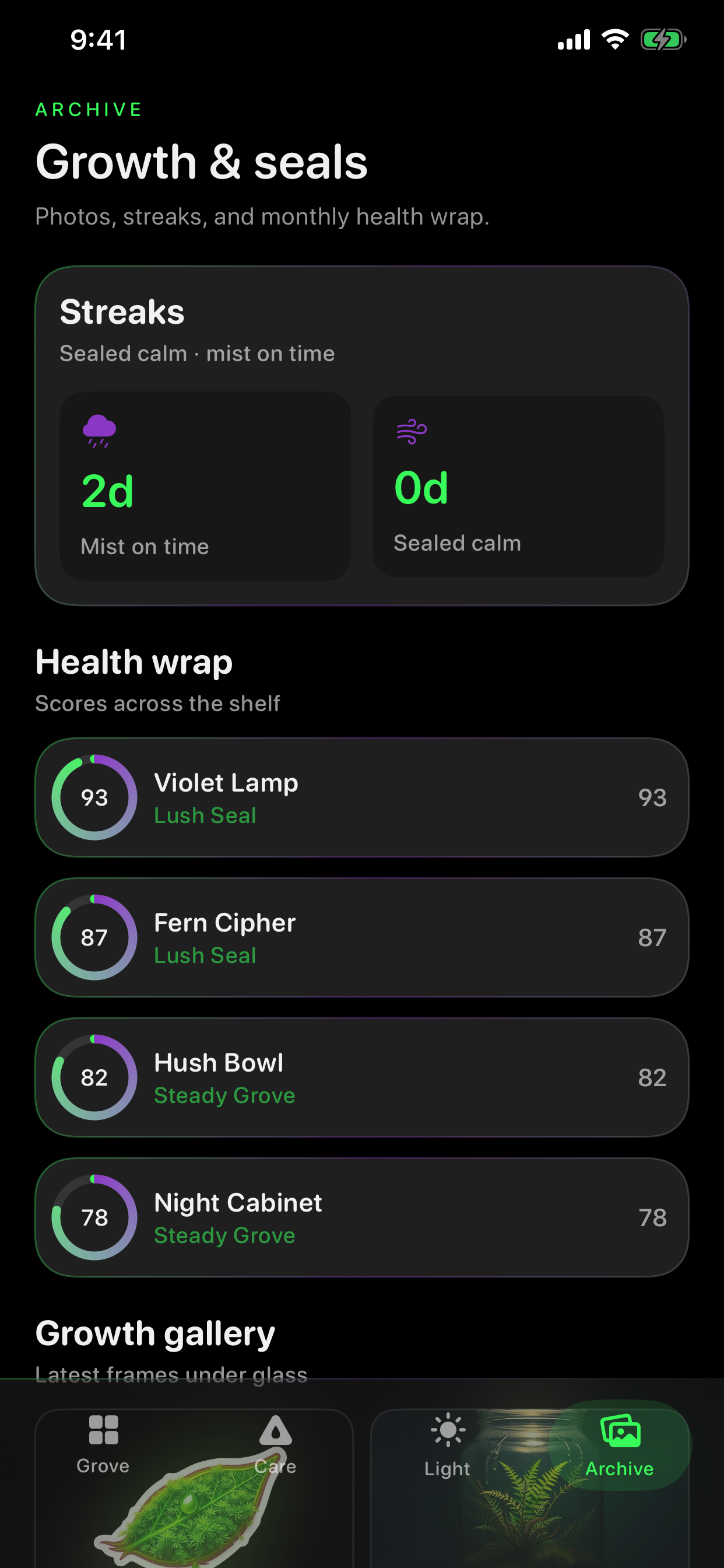 Archive streaks and health wrap
